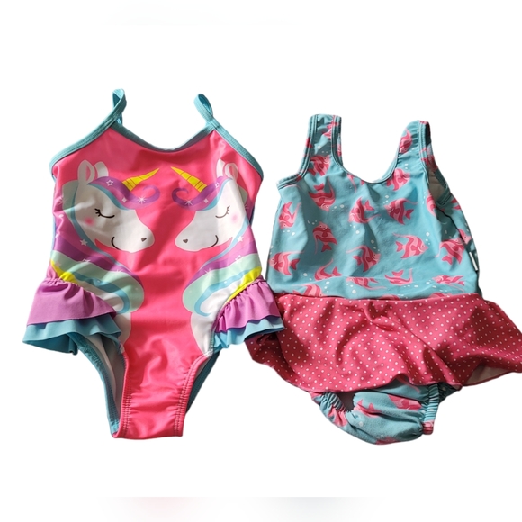 Iplay Wonder Nation 2T Toddler Girl Swimsuit Lot Unicorn One Pc Reusable Diaper - Picture 2 of 12